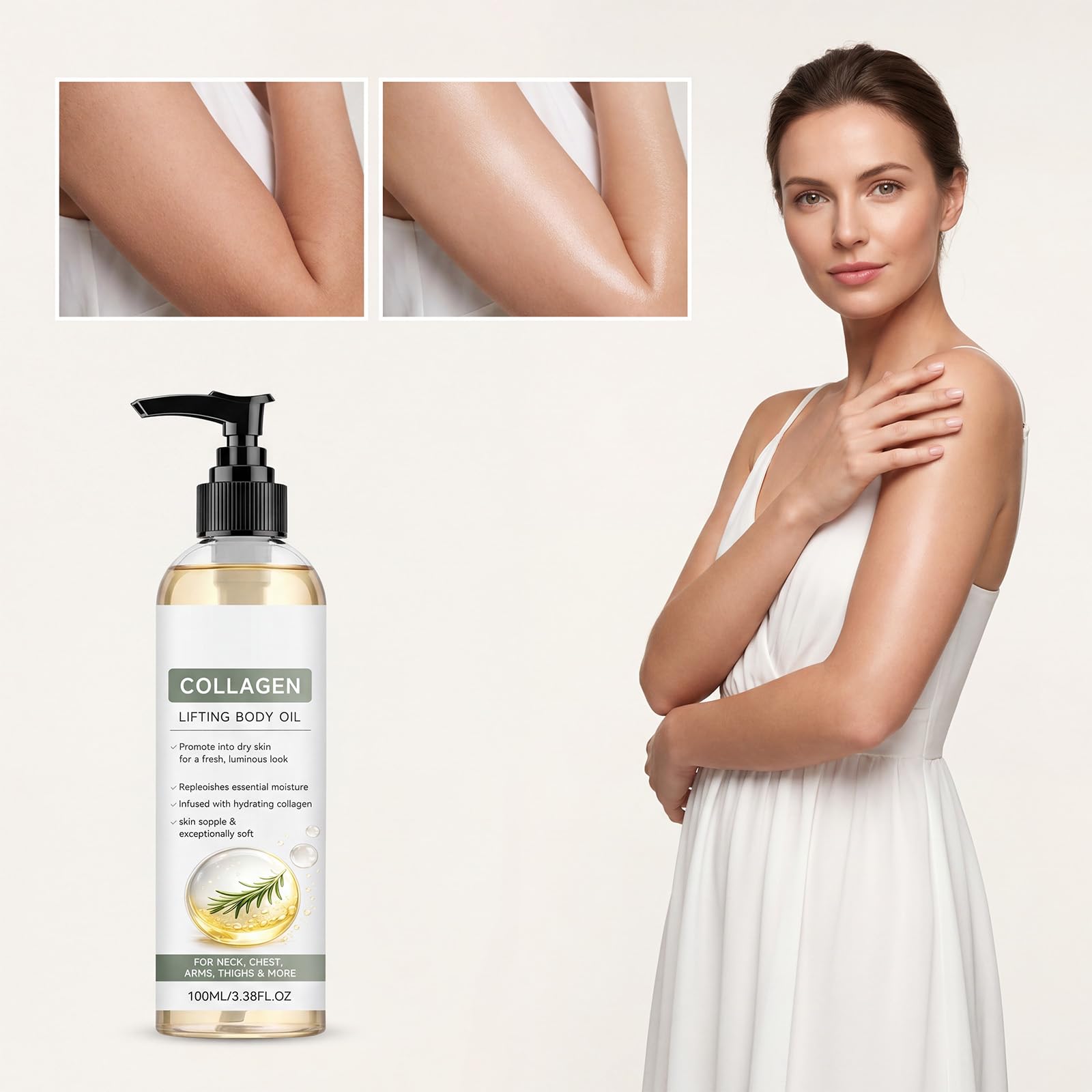 Olio per il corpo sollevante al collagene dopo la doccia, leggero e non grasso, per tutti i tipi di pelle, trattamento idratante anti-invecchiamento per donne e uomini, per una pelle più liscia e dura