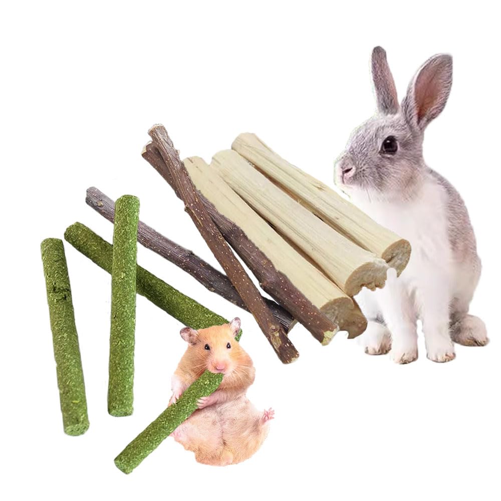 Dbeans Flourithing Types of Combined Chew Toys Molar Sticks Sweet Bamboo Apple Branch Timothy Grass for Pets Chinchilla Squirrel Gerbil Hamster
