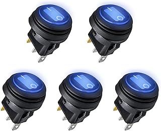 5PCS Round Rocker Toggle Switch, Linkstyle 12V 20A Rocker Switch On-Off Control Waterproof Button Rocker Toggle Switch 3Pin SPDT Marine Rocker Switch with LED for Car Boat Marine Truck Auto UTV(Blue)