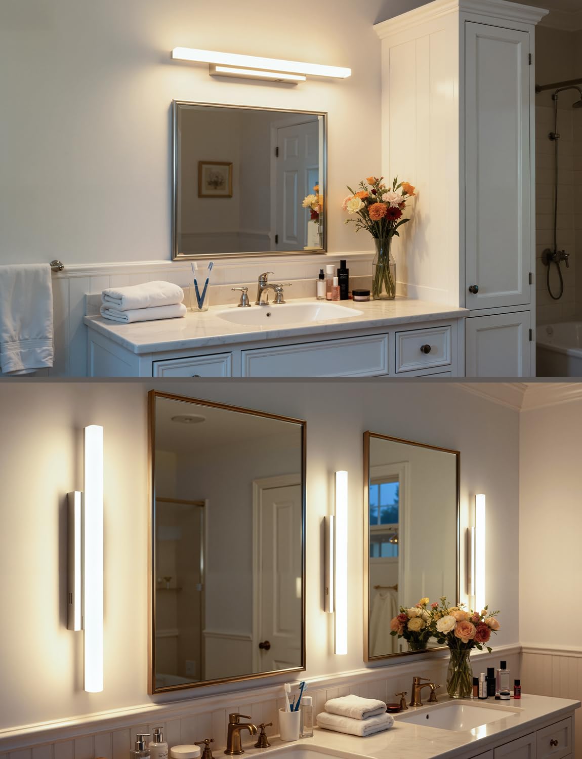 Yafido 40CM LED Aplique Espejo Baño, 5 Temperaturas de Color IP44 Luz Espejo Baño, Moderno10W 880LM Cromo Lampara 230V, Barra óptica de acrílico, 2700K 3500K 4000K 5000K 6000K