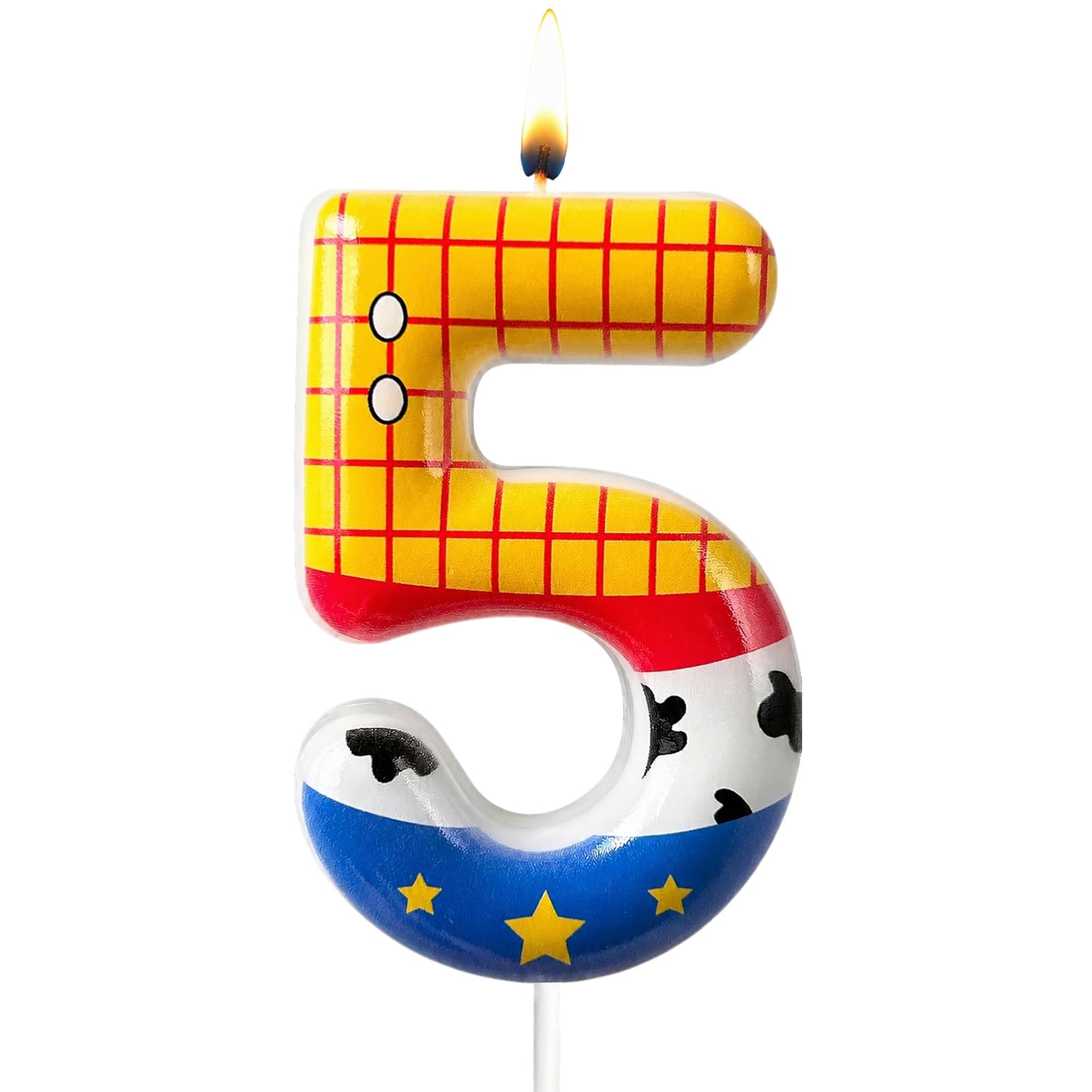 Cartoon Story Number Candle for Birthday Cake, Cute Toy Theme Cake Decoration, Yellow Blue Cake Topper for Boys Girls Party Celebration (5 Candle,Cartoon) โ image 1