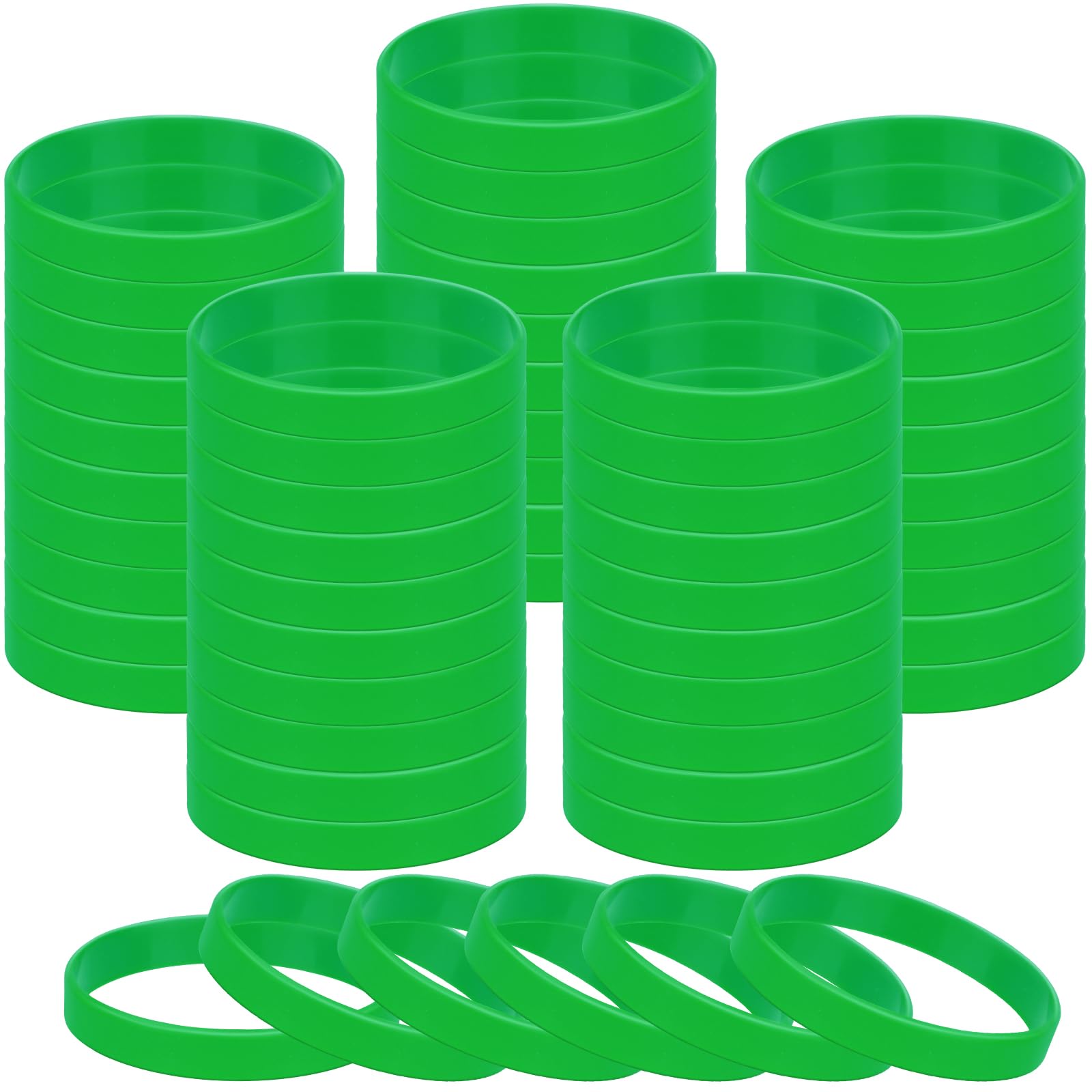 50pcs Rubber Wristbands, Green Plain Silicone Bracelets, Stretch Unisex Bracelet Kit For Men Women Teens-Green