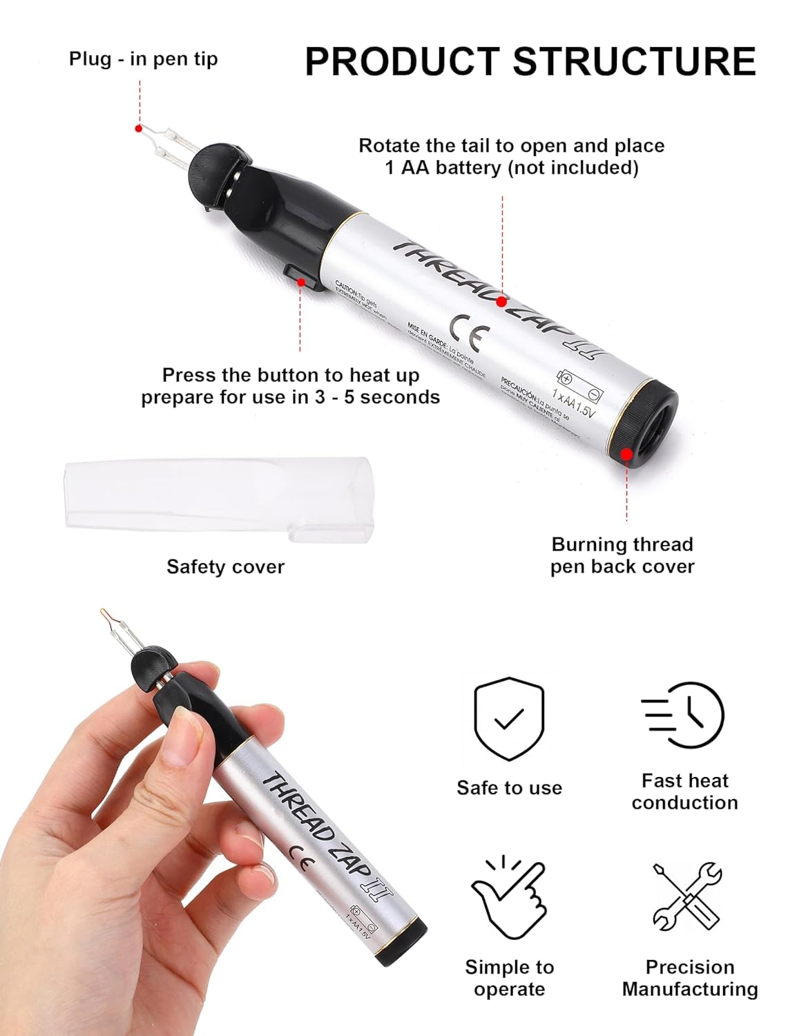 Stylo Brûleur De Fil Portable - Pointe En Tungstène Remplaçable, Chauffage Rapide - Pour Perles, Cire, Détail Du Fil