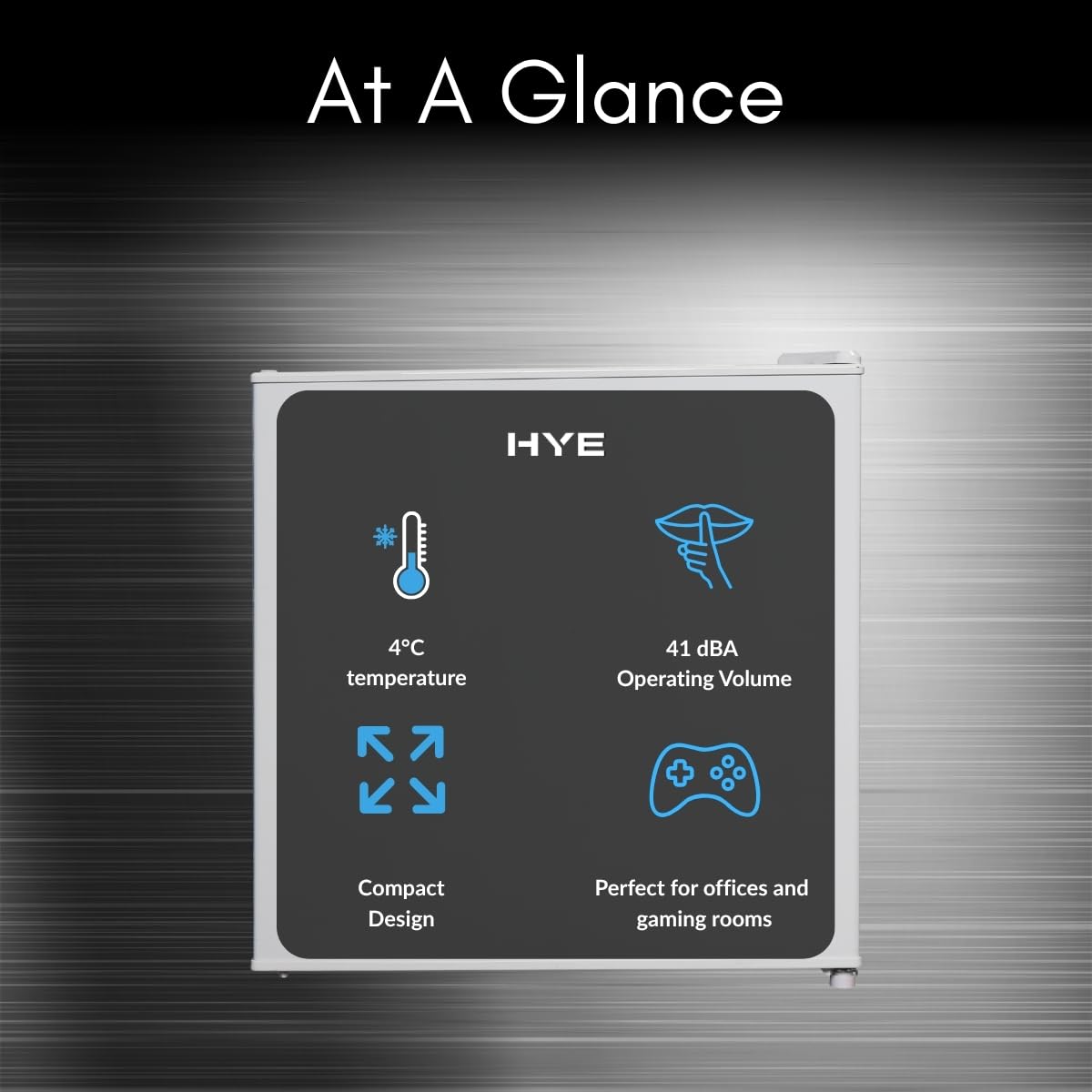 HYE Mini Fridge - Drinks Fridge, 46L Capacity, Stylish & Freestanding Design, Quiet 40 dB Operation, 47.5cm Width, White, Perfect For Bedrooms, Offices & Student Rooms - RF01MBF46W23 — view 6