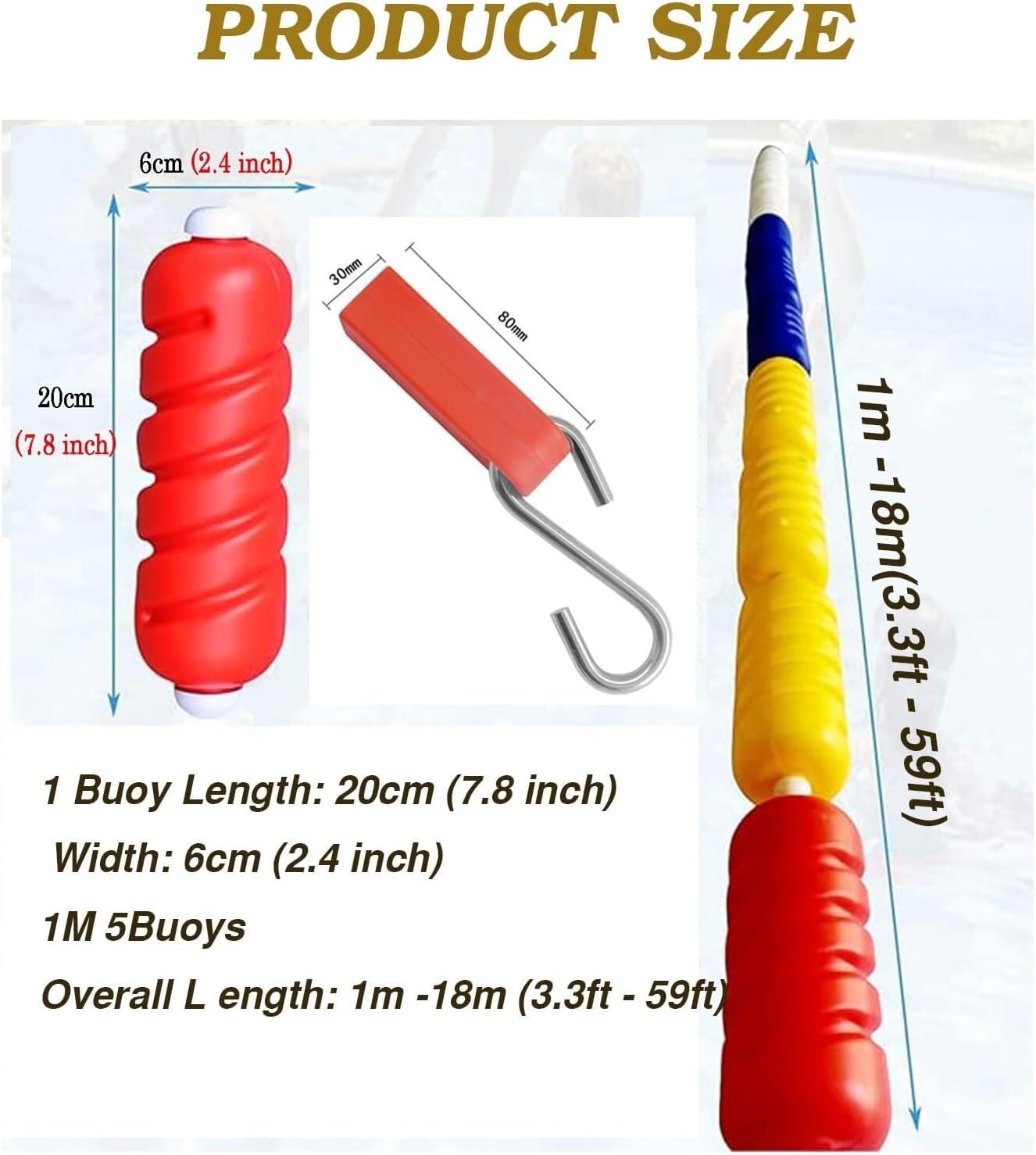 Barrière de sécurité pour piscine avec bouées et crochets, séparateur de voie de natation en nylon durable pour une séparation sécurisée de la zone d'eau