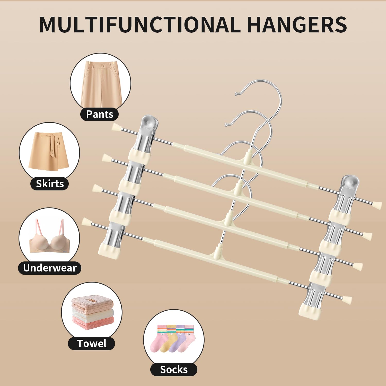 Perchas para pantalones con clips, paquete de 20 perchas ajustables para faldas para mujer, de metal negro, antideslizante, para pantalones, resistentes y ahorran espacio, para pantalones