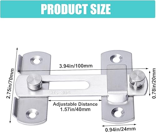 Miniatura 2 de Cerradura de puerta de granero de acero inoxidable 304, cerradura de puerta corrediza de granero de 180 grados, cerradura de pestillo de puerta