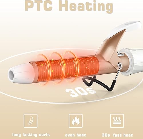Miniatura 9 de Rizador de 34 pulgadas para cabello corto, rizador de pelo de doble voltaje de cerámica, varita rizadora profesional de turmalina (oro rosa)