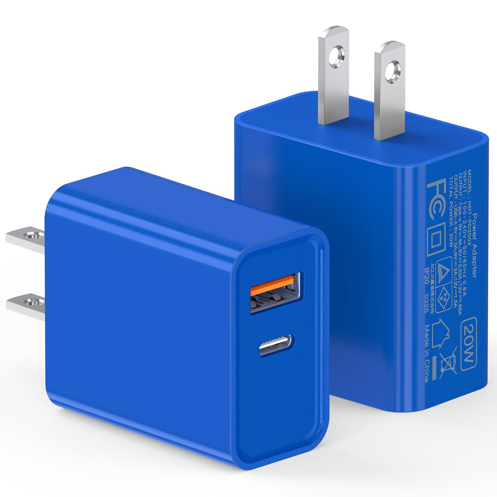 Photo 1 of 2 Pack USB C Charger, 20W PD Fast Charger Dual Port Plug Type C Charger Compatible for iPhone 12/13/14/15/16/17/Pro/Pro Max/Plus/X/SE3 iPad Pro Cube,Galaxy S25/S24 Dark Blue