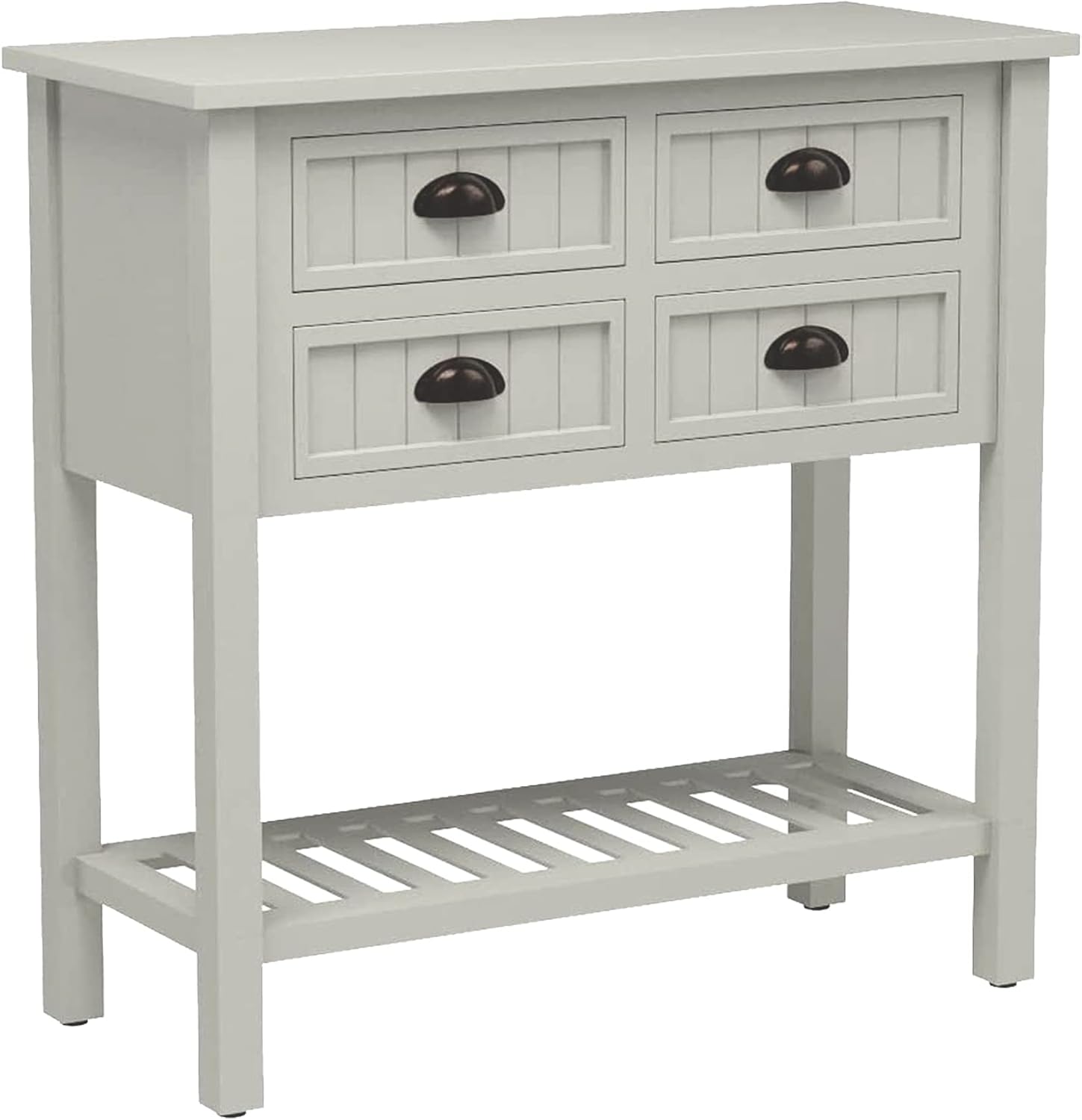 Decor Therapy Bailey Bead Board 4-Drawer Console Table, 14x32x32, Antique White Antique White 14x32x32 Table