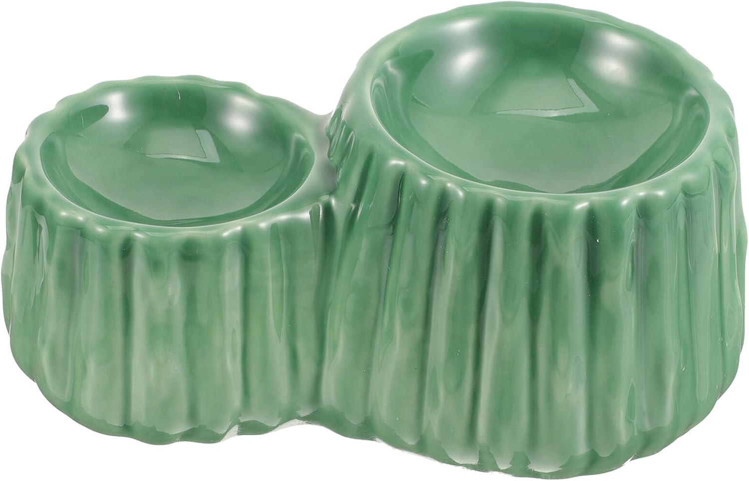 Raised Cat Food and Water Bowl Set, Ceramic Elevated Dual Bowls with Anti-Spill Design, Green Tilted Pet Feeder for Cats and Dogs to Protect Neck and Whiskers