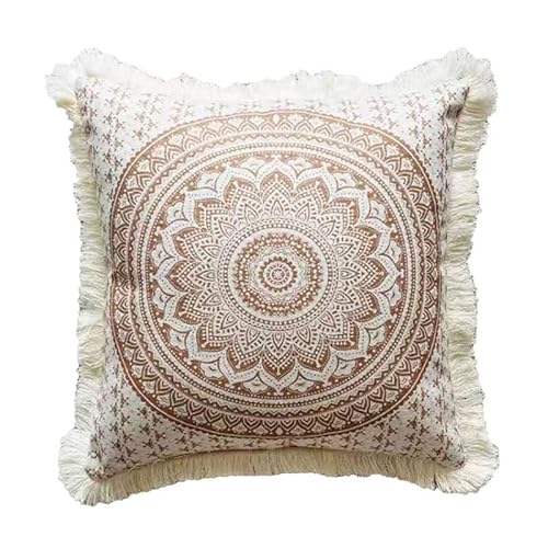 DOBESS Funda de cojín Boho Style con borlas, funda de almohada de algodón para sofá, salón, dormitorio, 45 x 45 cm Cover