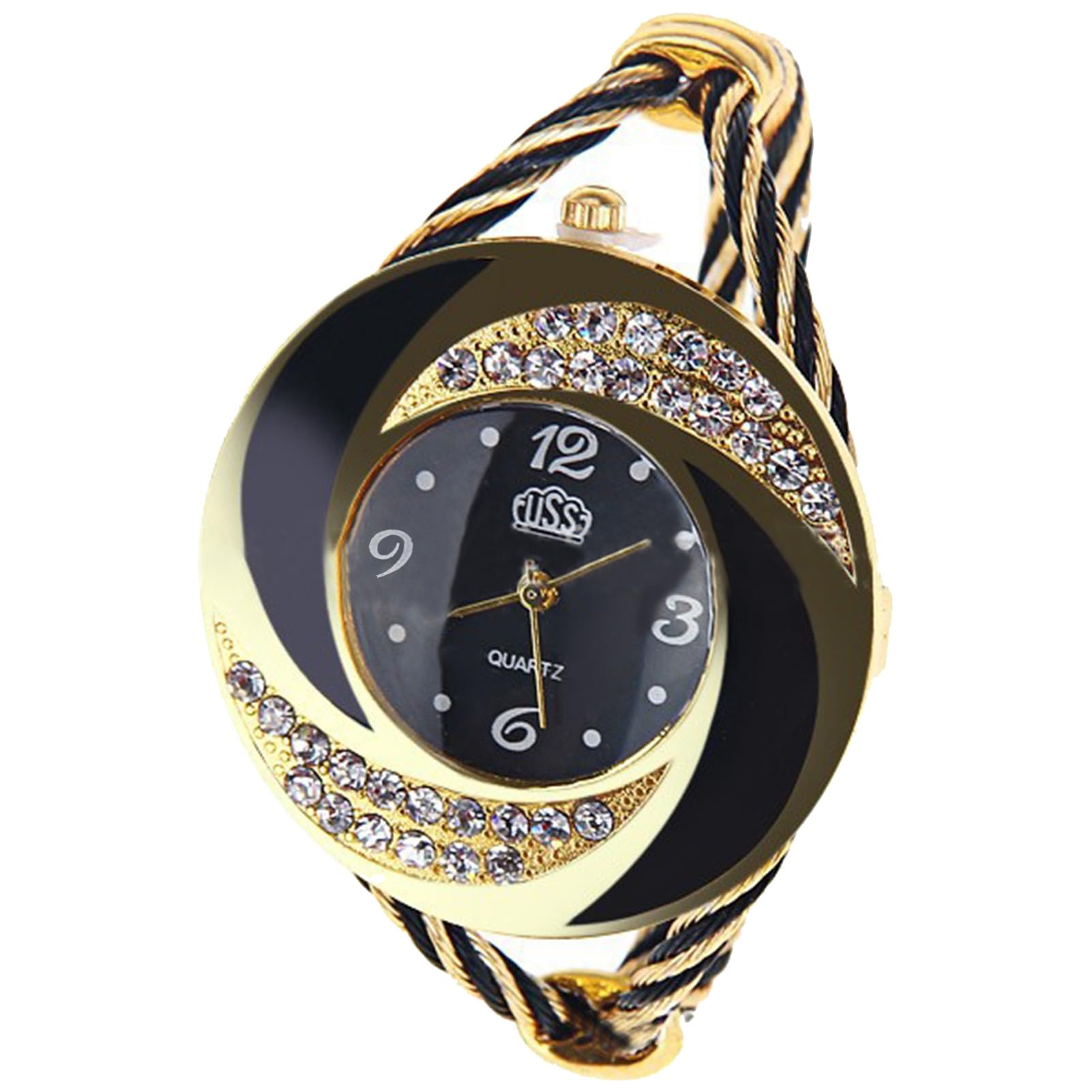 matumou Wristwatch Spiral Waterproof Round Rhinestone Braid Bangle Watch for Gift Wrist Watch
