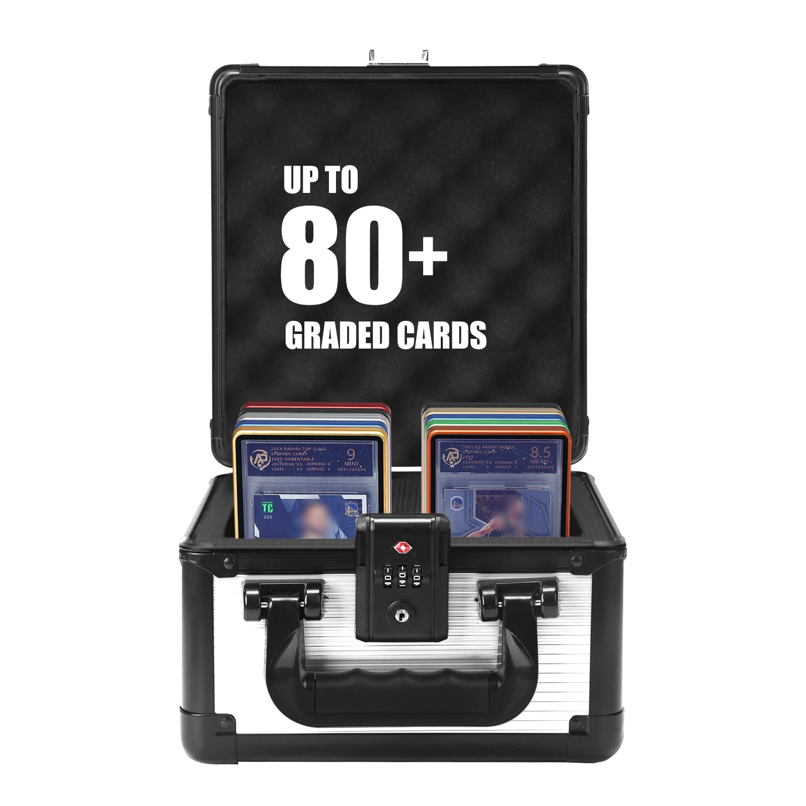 ZINHO Graded Card Case Upgraded Sports Card Storage Box Waterproof Trading Card Holder, Compatible with PSA BGS CSG FGS Up to 80+ Cards with TSA Approved Locks (Silver)