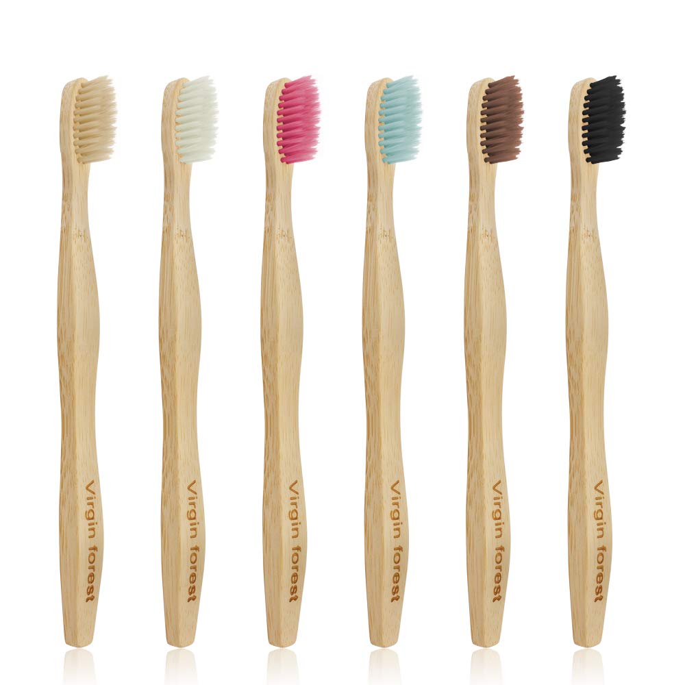 Virgin Forest Bamboo Toothbrushes, Eco-Friendly Soft Bristles Toothbrush, Biodegradable Wood Toothbrush Set of 6