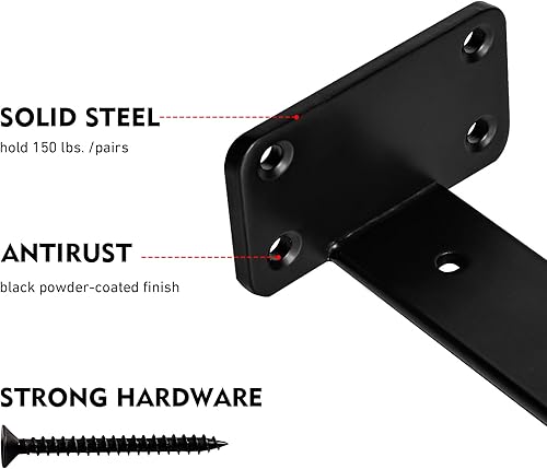 Miniatura 3 de Soportes de estante flotantes, soportes de estante ocultos flotantes resistentes de 12 pulgadas, soportes de estante industriales rústicos para