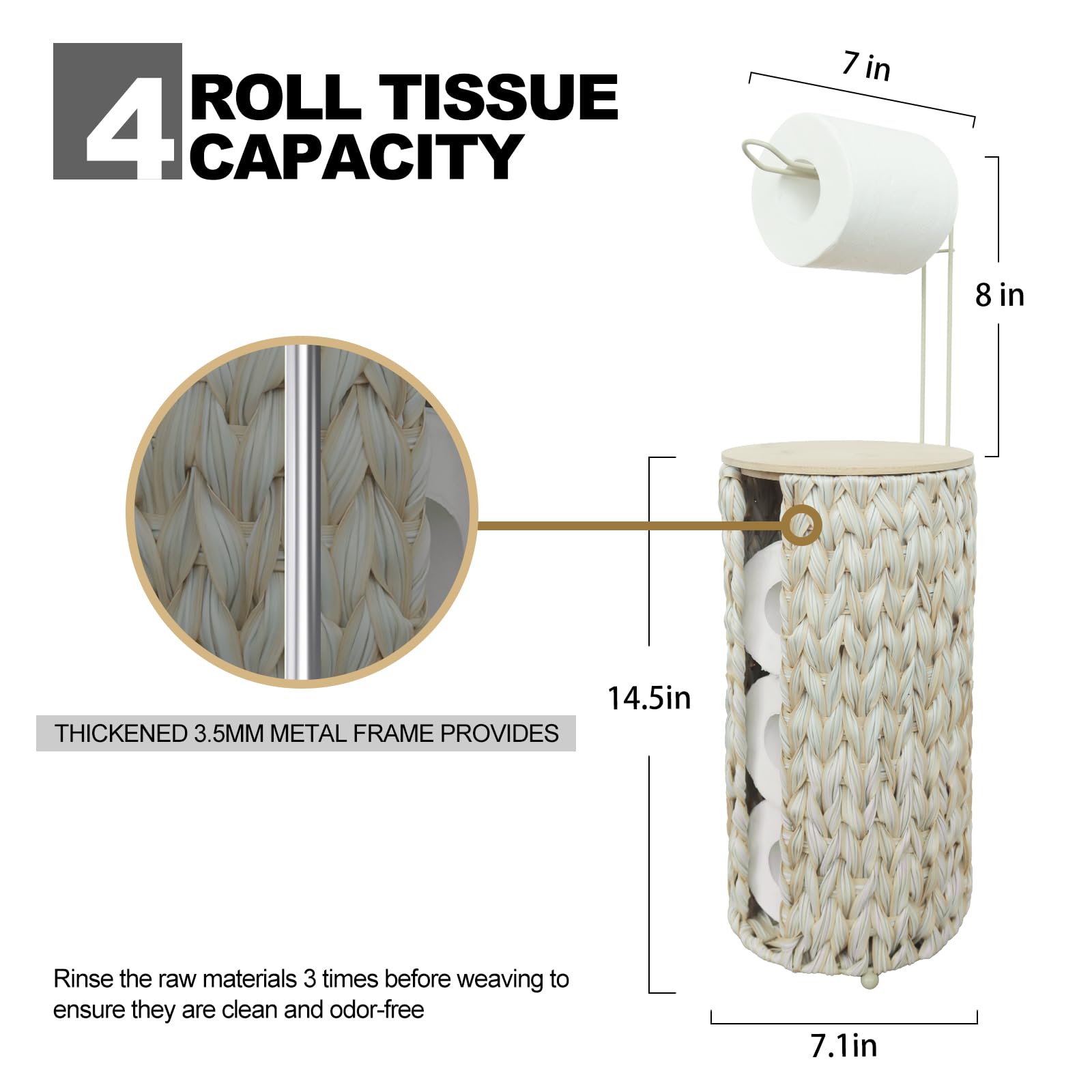 Portarotolo per carta igienica con coperchio in legno, colore: bianco