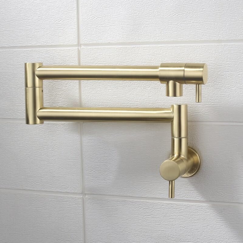 Robinet de cuisine télescopique mural en acier inox brossé or pour remplisseur de pot