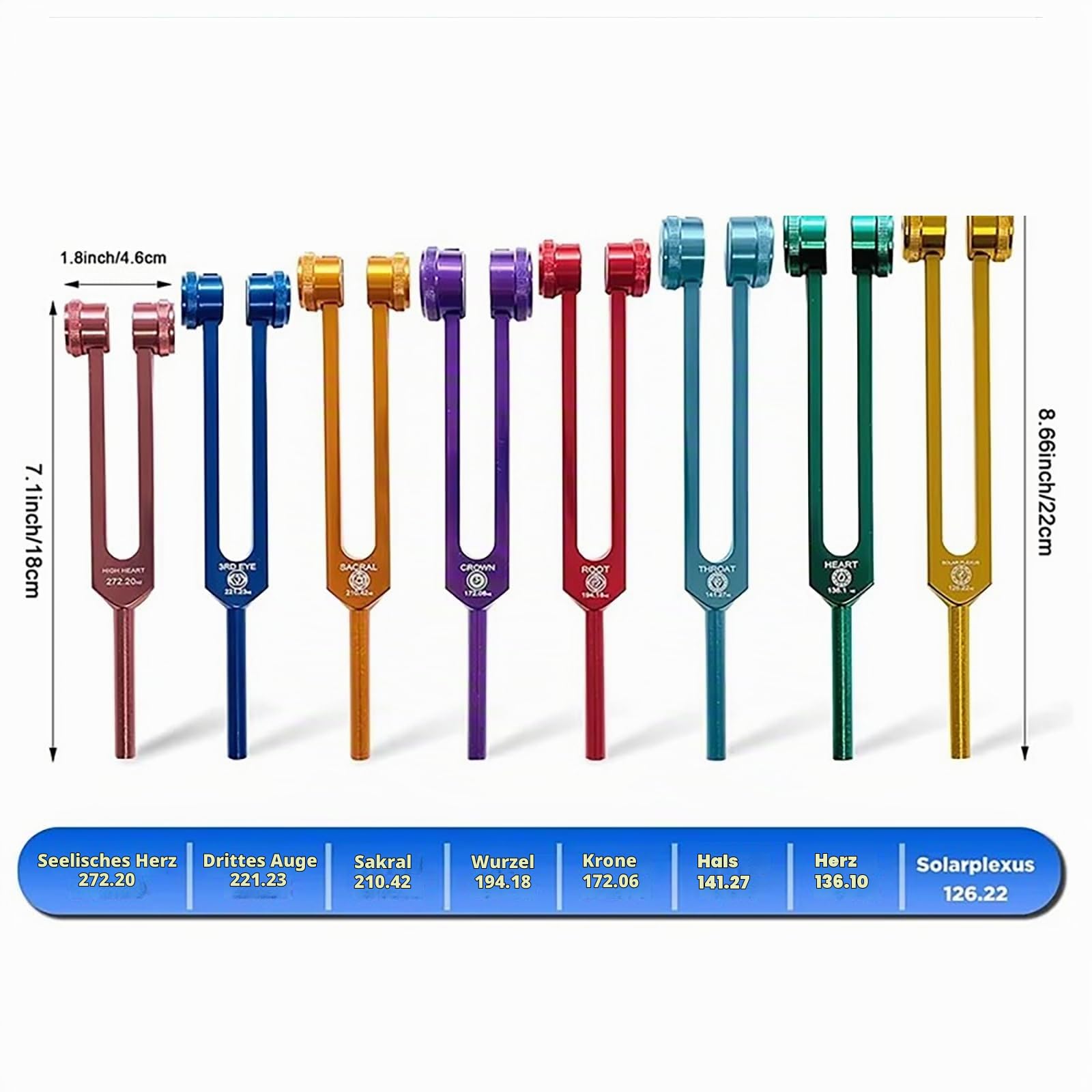 NEWFUN Stimmgabel Set, Stimmgabel Therapie, 8-Teiliges Stimmgabel-Set, Chakra-Stimmgabel-Set, Für Therapeutische Klangtherapie, Ausgleichende Schwingungen, 2 x Silikonhämmer, 1 x Beutel