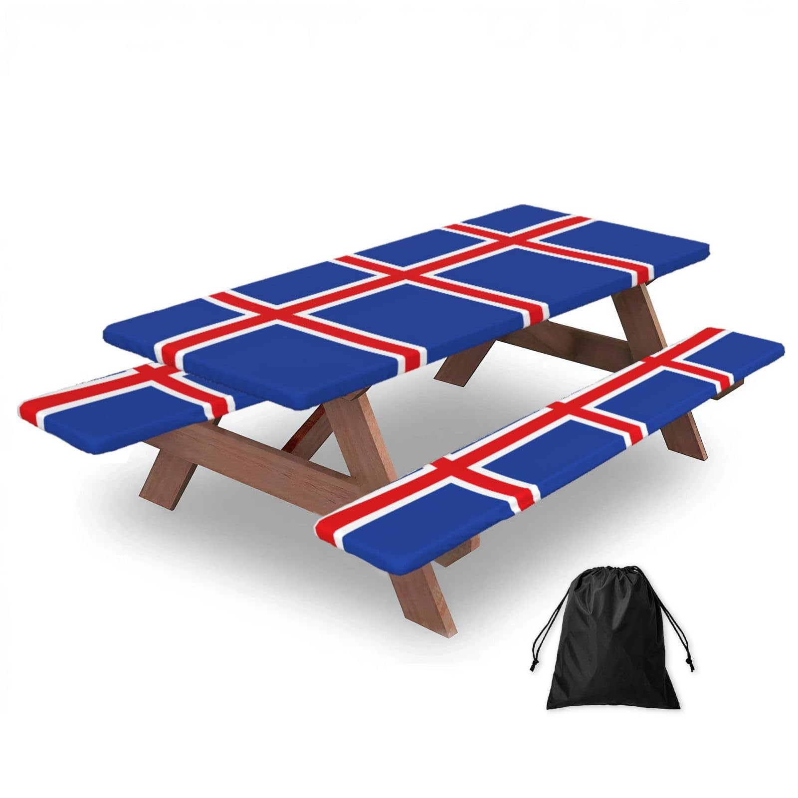 Yqxwjl Black Flag Of Iceland Print Camping Essentials Waterproof Camping Table And Bench Cover With Drawstring Bag 183 Cm