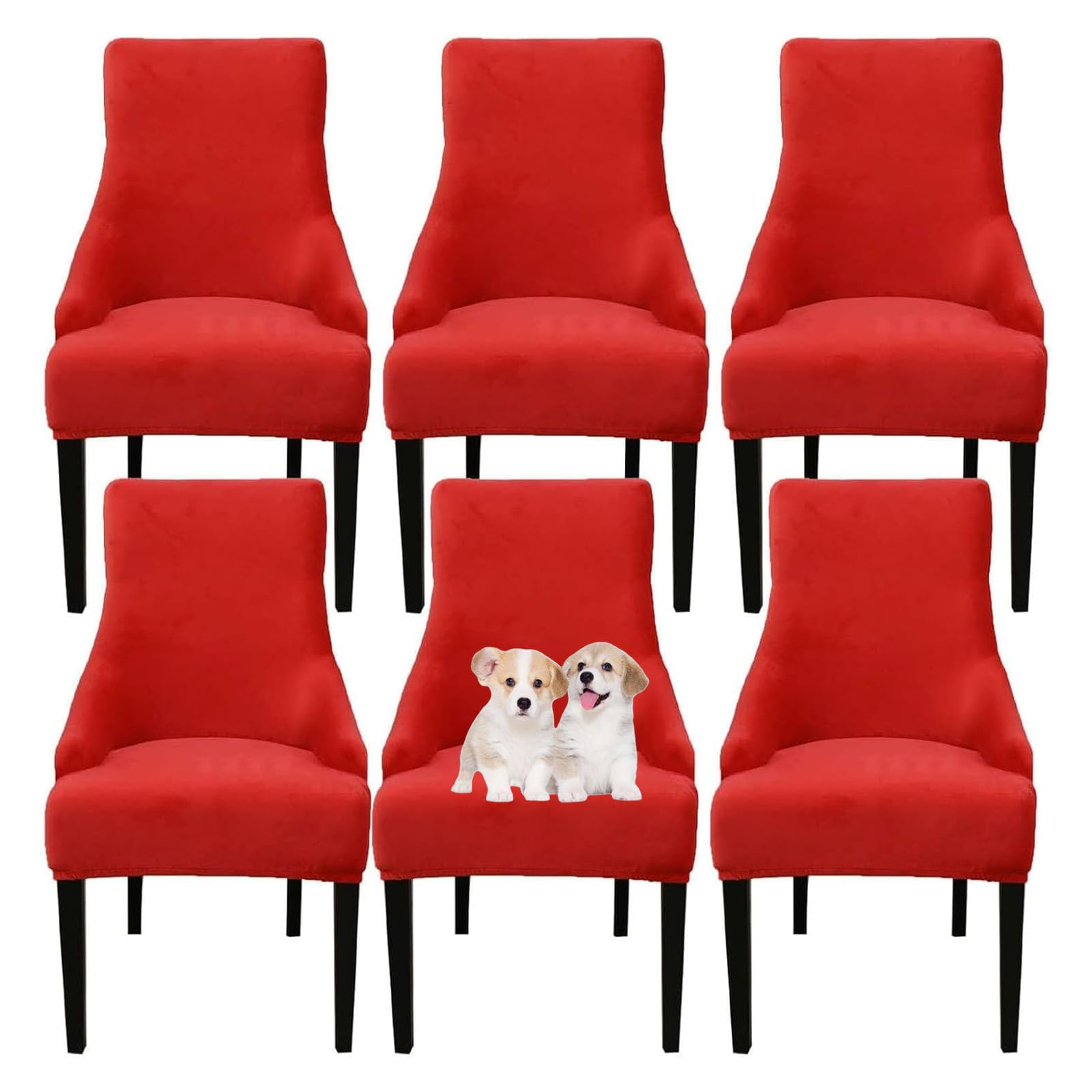 GUYIRT Velvet Wingback Dining Chair Covers, Stretch Wingback Side Chair Slipcover, Sloping Arm Chair Cover, for Home, Banquet (red,set of 6)
