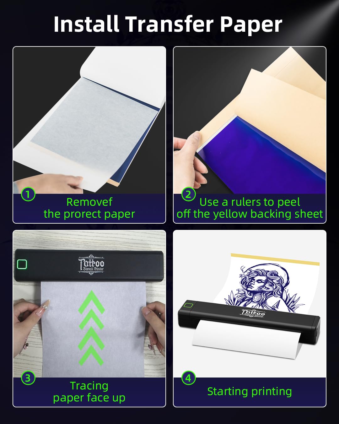 Thermocopieur Tatouage Bluetooth P84 Imprimante Stencil 5 Feuilles Papier Transfert Noir
