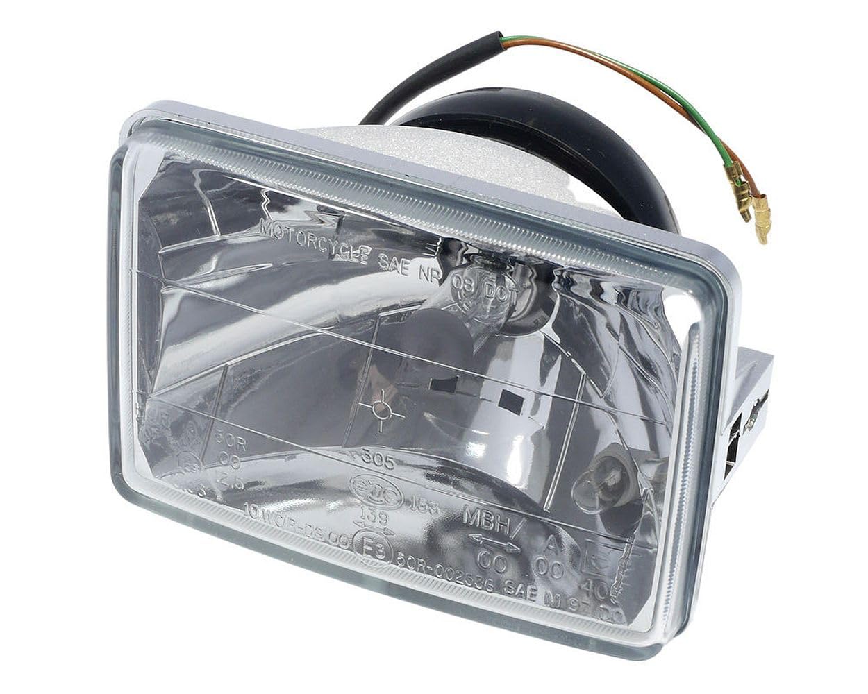 Optique de phare moto H4 130 x 90 mm, verre clair, 12 V 60/55 W, veilleuse