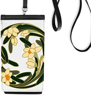 China Flower Bud Art Round Pattern Phone Wallet Purse Hanging Mobile Pouch Black Pocket