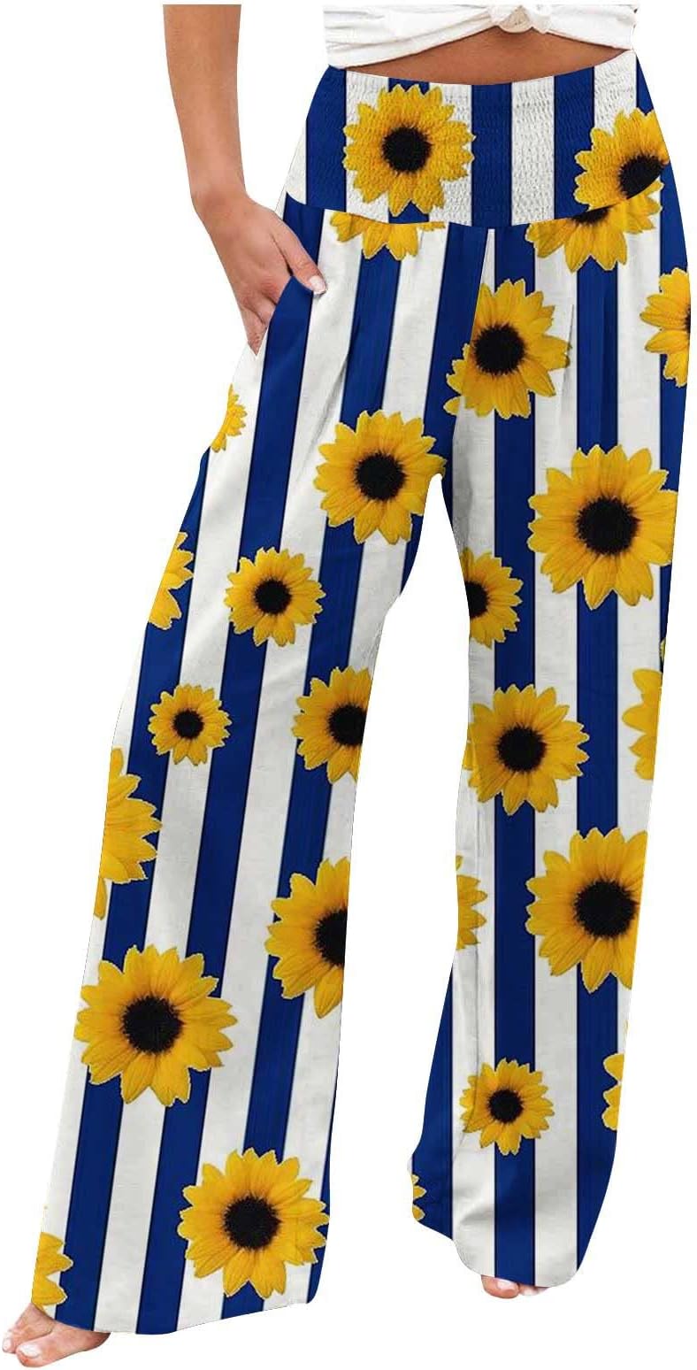 Ogiraw High Waist Wide Leg Pants Linen Pants Women Elastic Waist Loose Comfy Casual Pajama Pants Plus Size sweat pants