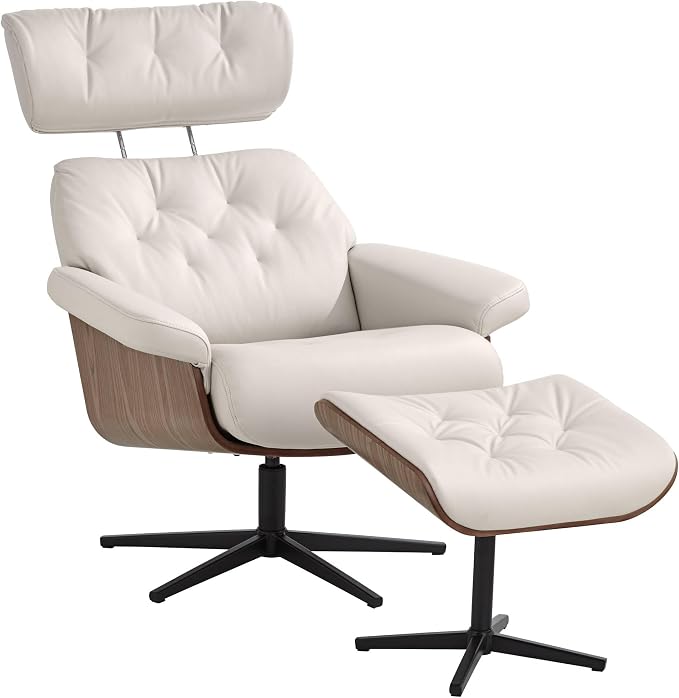 Sillón Plegable Beige de Metal con Reclinación y Otomano miniatura 9