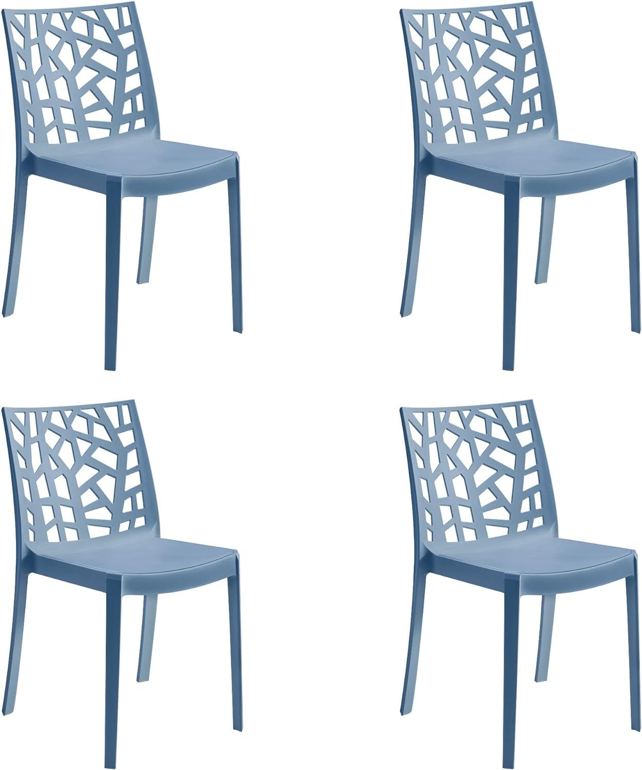 HOUSE COLLECTION, SEDIE MATRIX IN POLIPROPILENE, SENZA BRACCIOLI, DESIGN IMPILABILE, COLORE BLU MIAMI (BCA160X4)