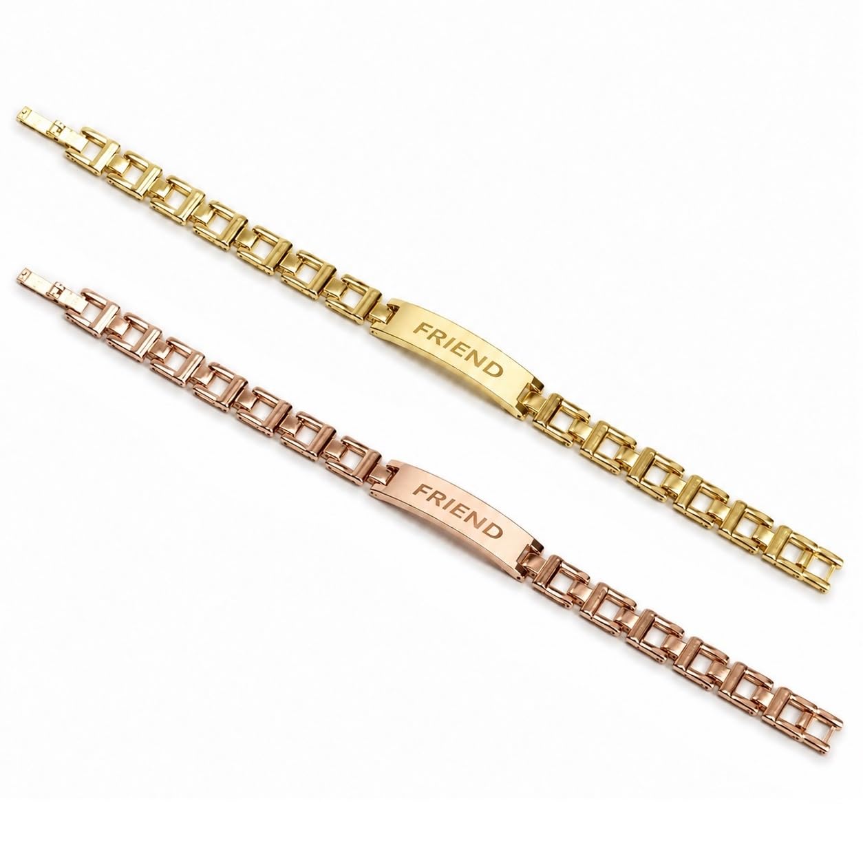 Rose-Gold & Golden Finish Stainless Steel Friend ID Plate Bracelets For Men & Women, Premium Metal Link Chain Friendship Bracelet, Birthday & Friendship Day Gift For Him/Her-picture-25