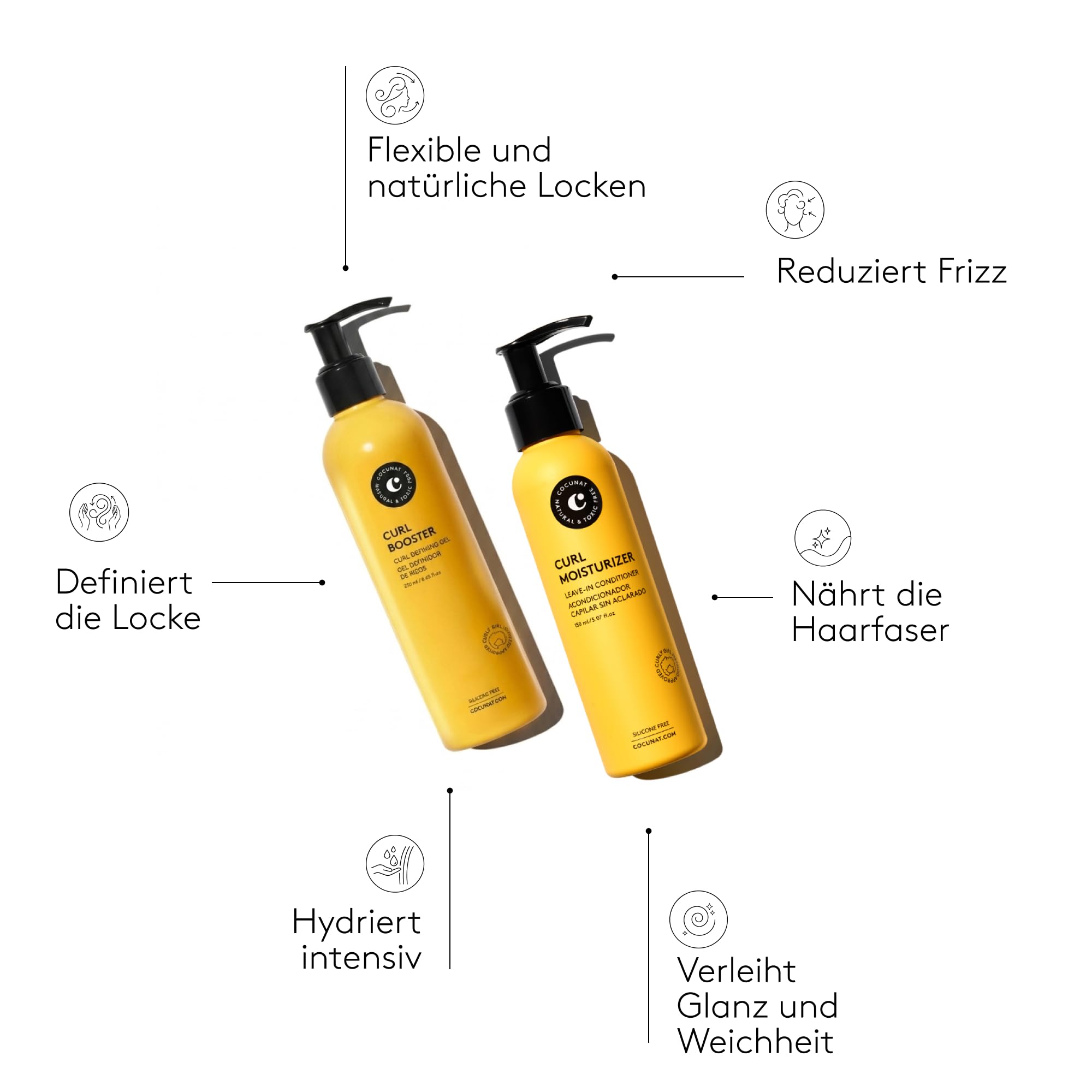 COCUNAT - Curly Methode - Curl Booster + Leave In Conditioner - Locken Gel - Anti Frizz - Spendet Feuchtigkeit, Nährt, Stärkt - Curl Cream - 250ml + 150ml