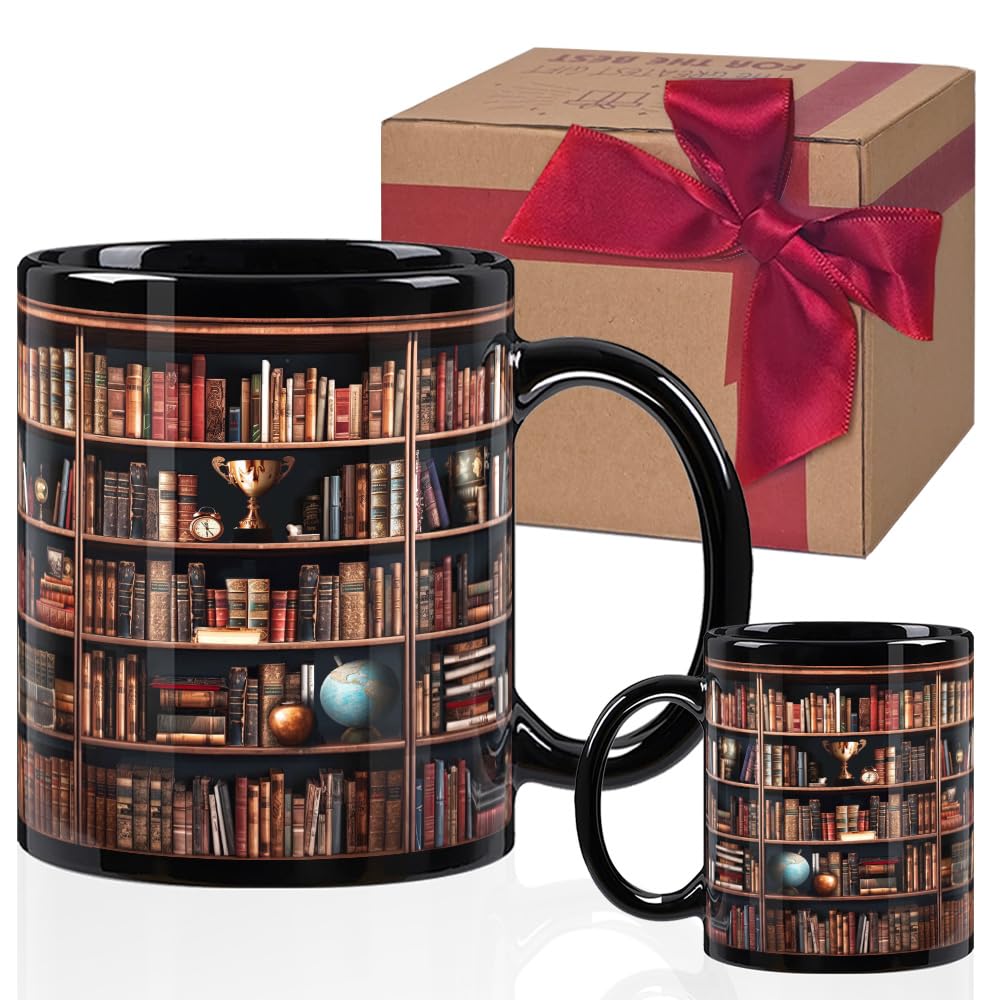 Library Bookshelf Mug - Gifts for Book Lovers - Black 11Oz
