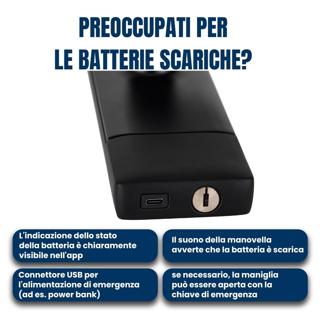 Serratura Smart con Maniglia Intelligente e Controllo via App TTLock – Apertura con Impronta Digitale, Codice o Smartphone – Serratura Elettrica con Cilindro per Porta Interna o Cancello Esterno