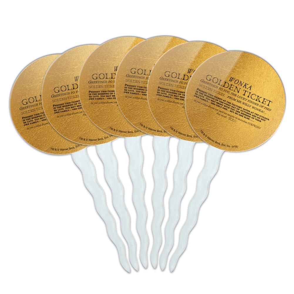 GRAPHICS & MOREWilly Wonka and The Chocolate Factory Golden Ticket Cupcake Picks Toppers Decoration Set of 6