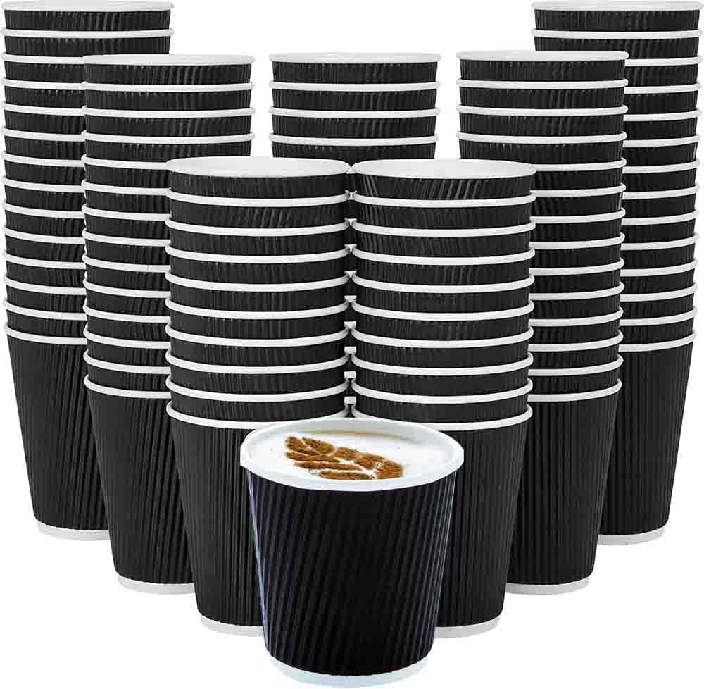 Espresso Cup [100 pcs] Double Paper Heat resist Qahwa Disposable 4 oz insulated ripple Cup For Office & Home Black Cup perfect for Events, parties and special occasions, espresso, Arabic coffee
