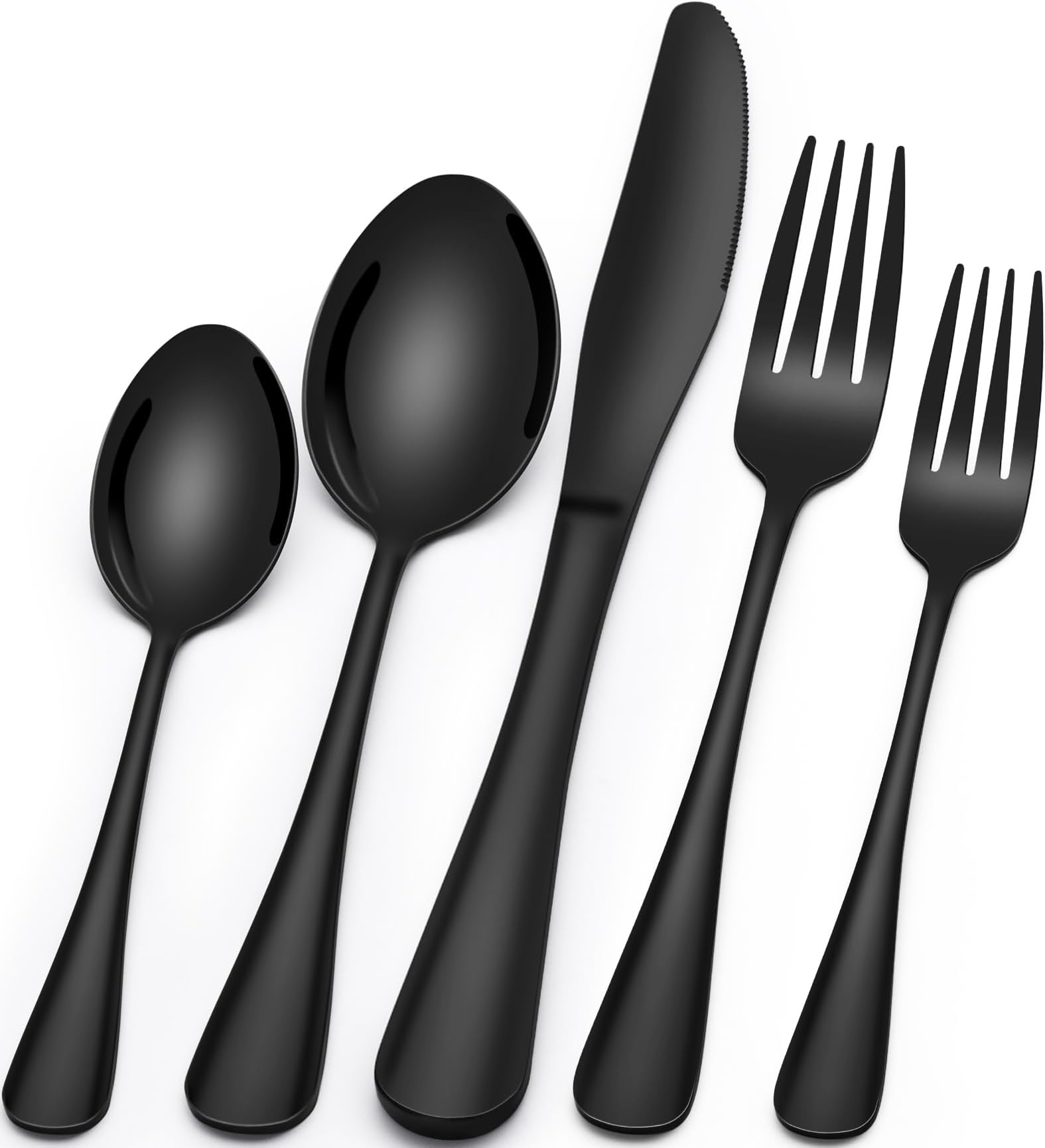 20-Piece Black Silverware Set, EWFEN Black Flatware Set for 4, Food-Grade Stainless Steel Tableware Cutlery Set, Mirror Finished Utensil Sets for Home Restaurant