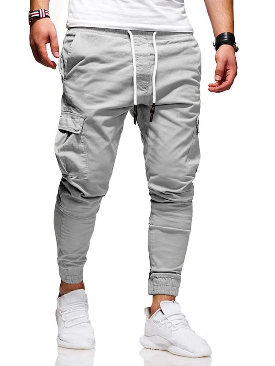 Men's Casual Pants - Cotton Chino Cargo Pants for Hiking and Outdoor Recreation, Drawstring Sweatpants in Twill Track Jogging