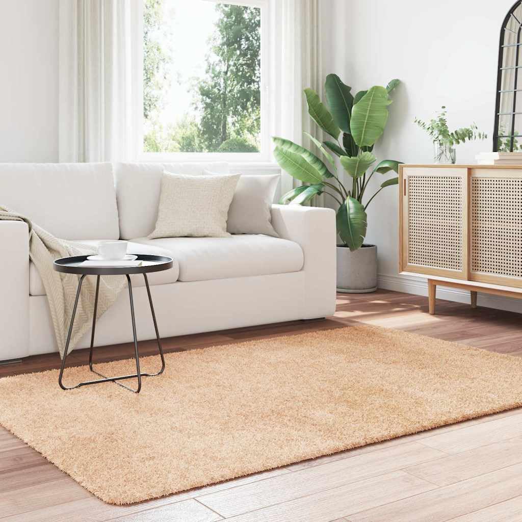 Tapis Shaggy NAVARRA Beige 130x200 cm - Tapis Salon Poils Longs Moelleux et Confortable en Polyester - Grand Tapis Rectangulaire Antidérapant pour Chambre Bureau Balcon