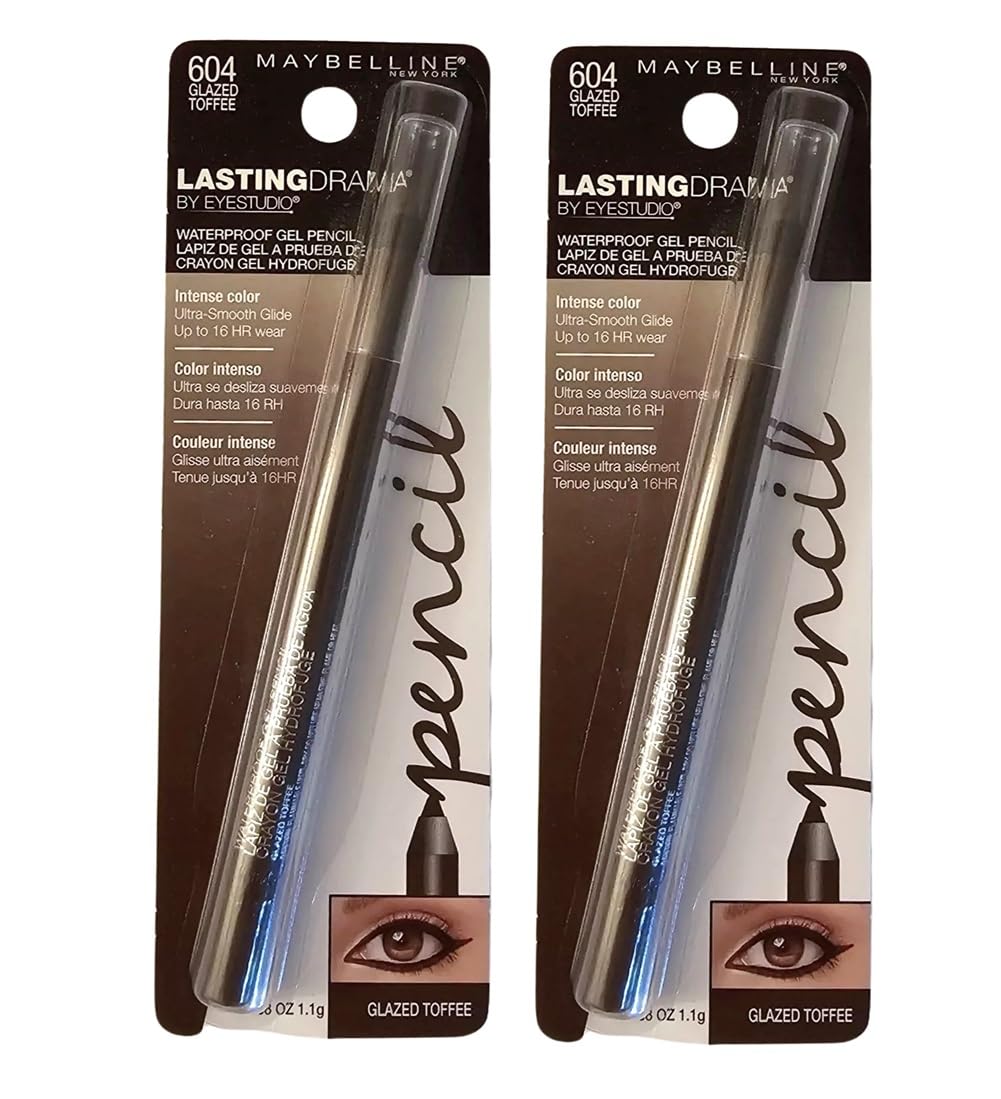 Maybelline New York Pack of 2 Lasting Drama Waterproof Gel Pencil, Glazed Toffee 604