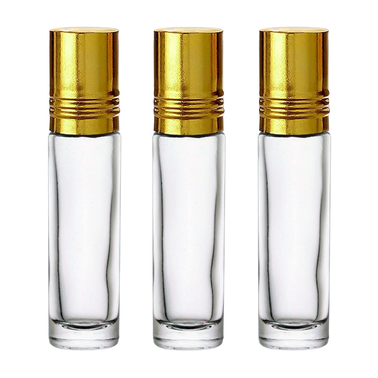 SHREE MAHA 10ml glass roll on bottle (gold cap)(Pack of 10) With Gold Cap & Plastic Roll On For Essential Oils, Perfumes, Lip Balms | Refillable Reusable Leakproof Bottle-image-0