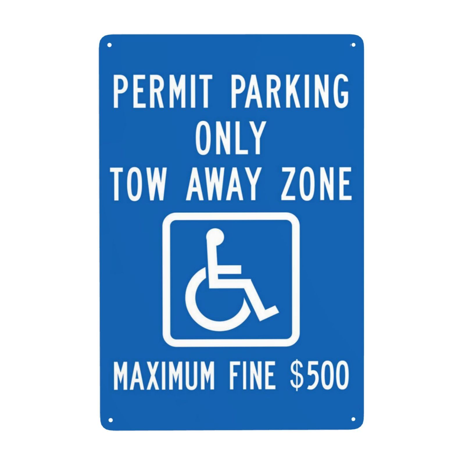 SMAZDFXX Handicap Parking Sign, Permit Parking Only Tow-Away Zone Maximum Fine $500 Metal Warning Signs, Cautions Security Tin Sign, Safety Signs for Street Business Wall Decor 5.5"x8"