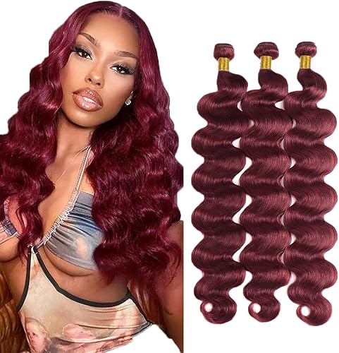 28 28 28 inch Burgundy Human Hair Bundles 99J Body Wave Bundles Red Human Hair W