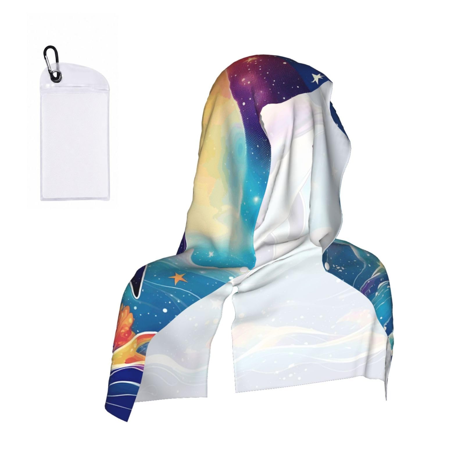 DUWAA Colorful Starry Sky Ocean Dolphin Print Reusable Hoodie Cooling Neck Wrap, Hot Weather Outdoor Sports Workout Head Towel For Stay Chill