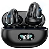 Open Ear Bone Conduction Headphones Bluetooth 5&period;3 Wireless Clip On Earbuds with Digital Display Charging Case 60 Hours Playtime Sport Earphones Built-in Mic IPX7 Waterproof for Running Fitness Black