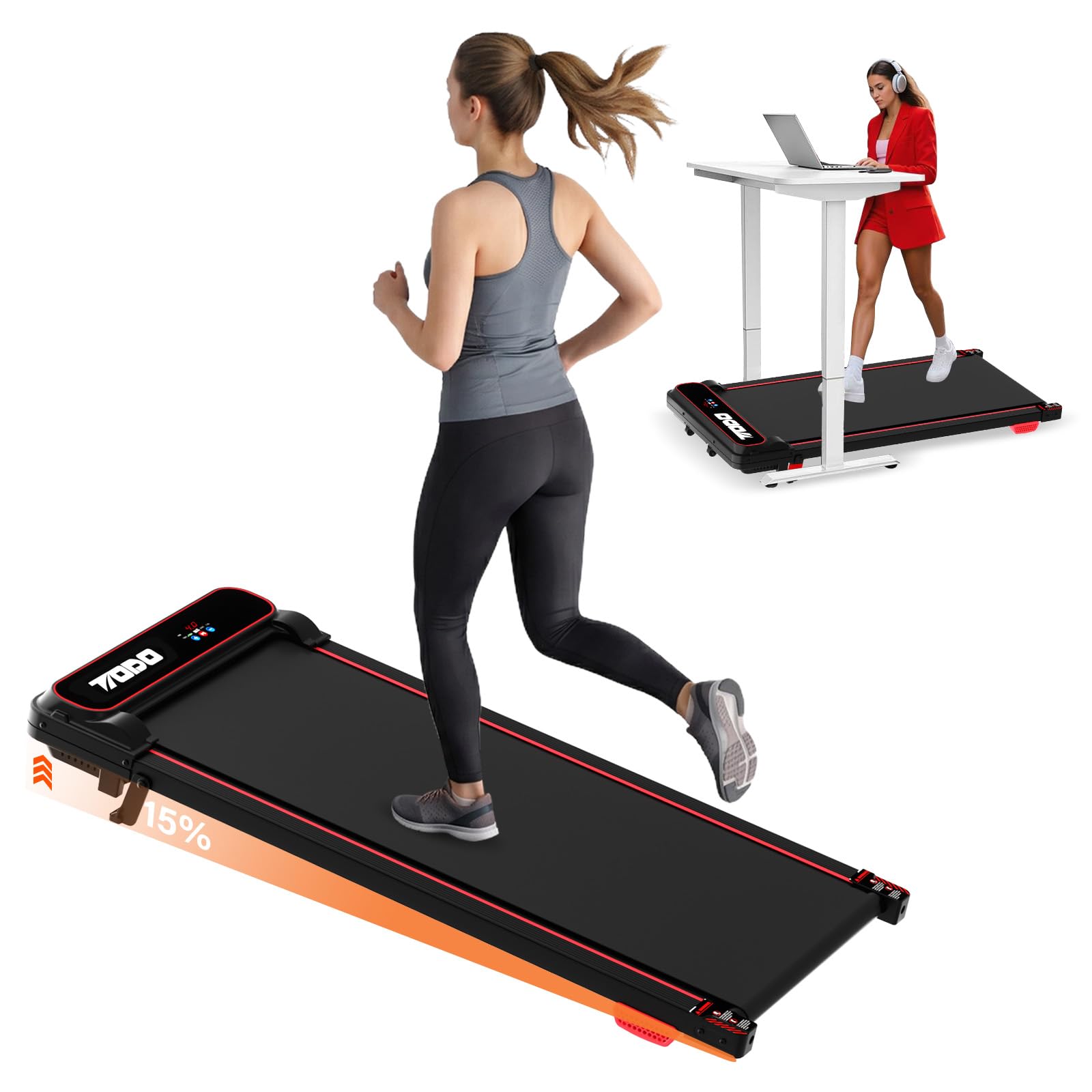 TODO 1-6km/h Cinta de Correr Mini Walking Pad con Inclinación 15% & Apps