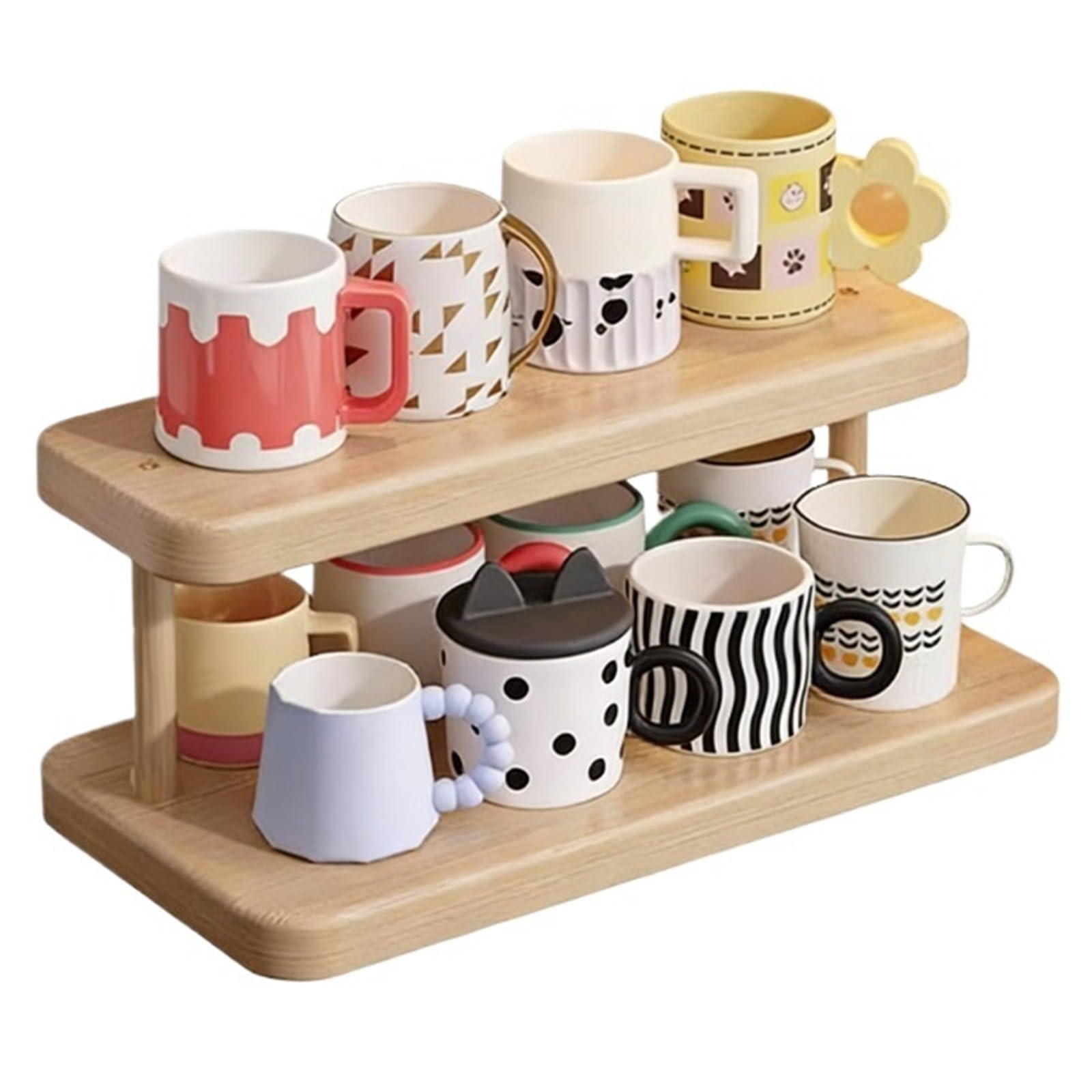 CFY652 in-Vehicle Desktop Small Cup Holder Made Solid Wood Simple Storage Tea Cups Coffee Adjustment(Medium)