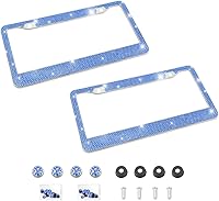 Vista 15 de Marco de matrícula de coche brillante, marco de matrícula de acero inoxidable con cristales hecho a mano, brillante, duradero, ajuste universal