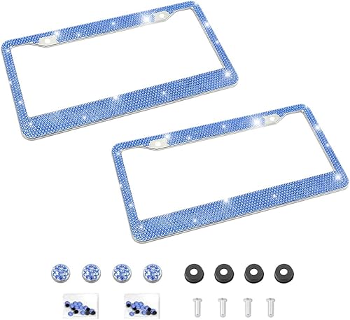 Miniatura 15 de Marco de matrícula de coche brillante, marco de matrícula de acero inoxidable con cristales hecho a mano, brillante, duradero, ajuste universal
